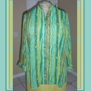 Moss & Teal Greens & Sequins Crinkle Sheer Blouse
